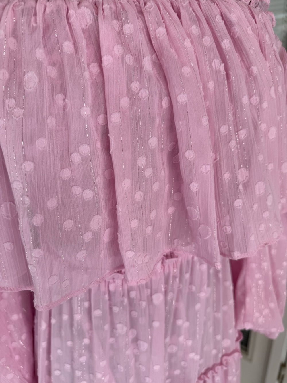 MISA Los Angeles Blush Pink Off Shoulder Tiered Maxi Dress Romantic Resort Boho - Picture 6 of 9